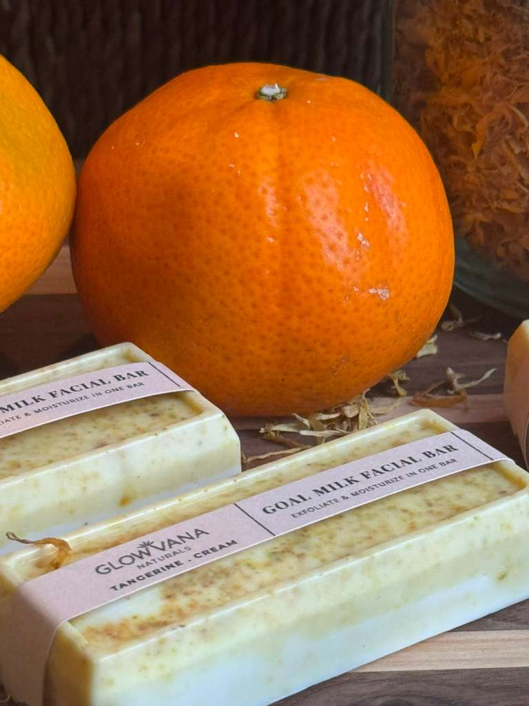 Glowvana Double Bar – Tangerine Scrub & Goat Milk Soap - Image 2